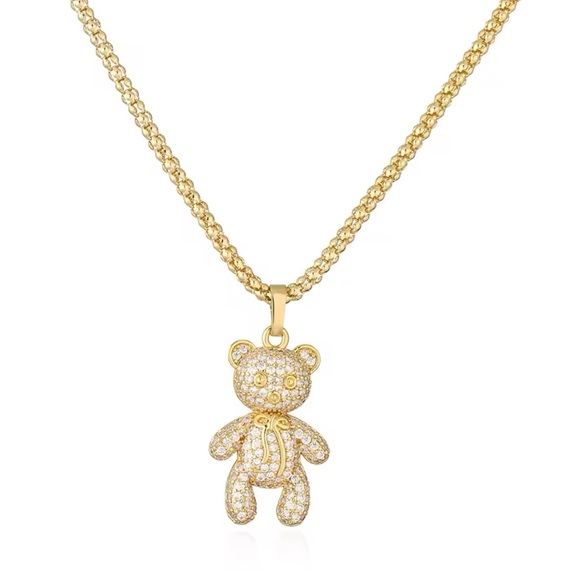 Teddy Bear Silver Crystal Chain Necklace - Picture 4 of 9